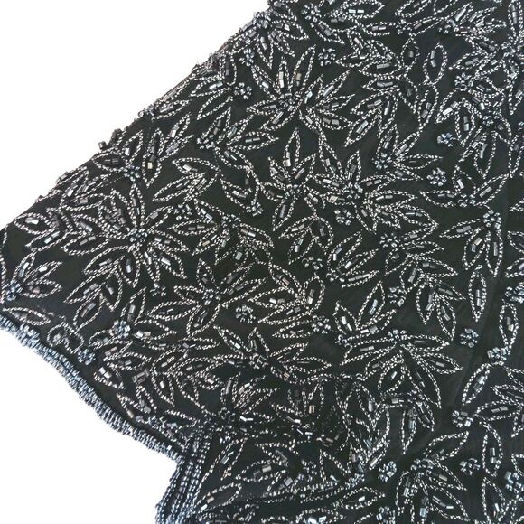 Vintage Adriana Papell Occasions Black Silk Beaded Floral Short Sleeve Sz 18 - Picture 4 of 15
